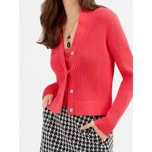 Cabi Madame Cardigan Women M Cinema Pink NEW 4651 Ribbed Shawl Collar Sweater